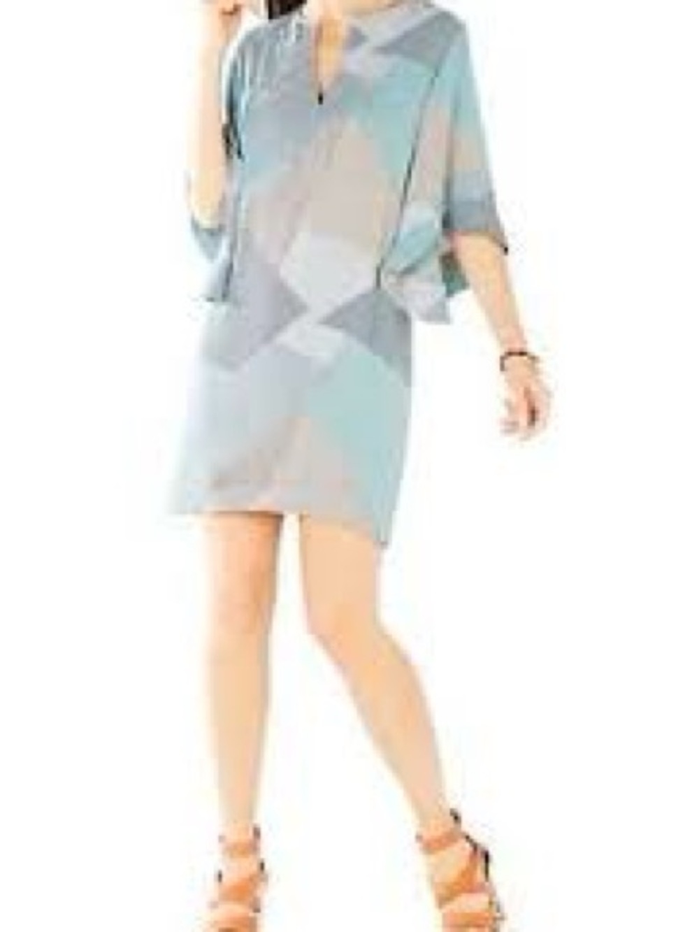 BCBG Geometric Pattern Shift Dress in Light Blue and Gray